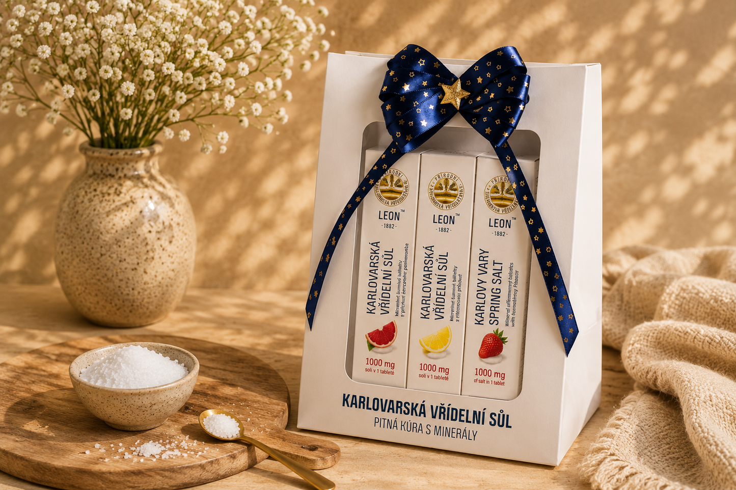 Elegantní balení s příchutí- kombinace LEON Šumivé tablety 1000 mg / 3 x 20 ks – Dárková taška